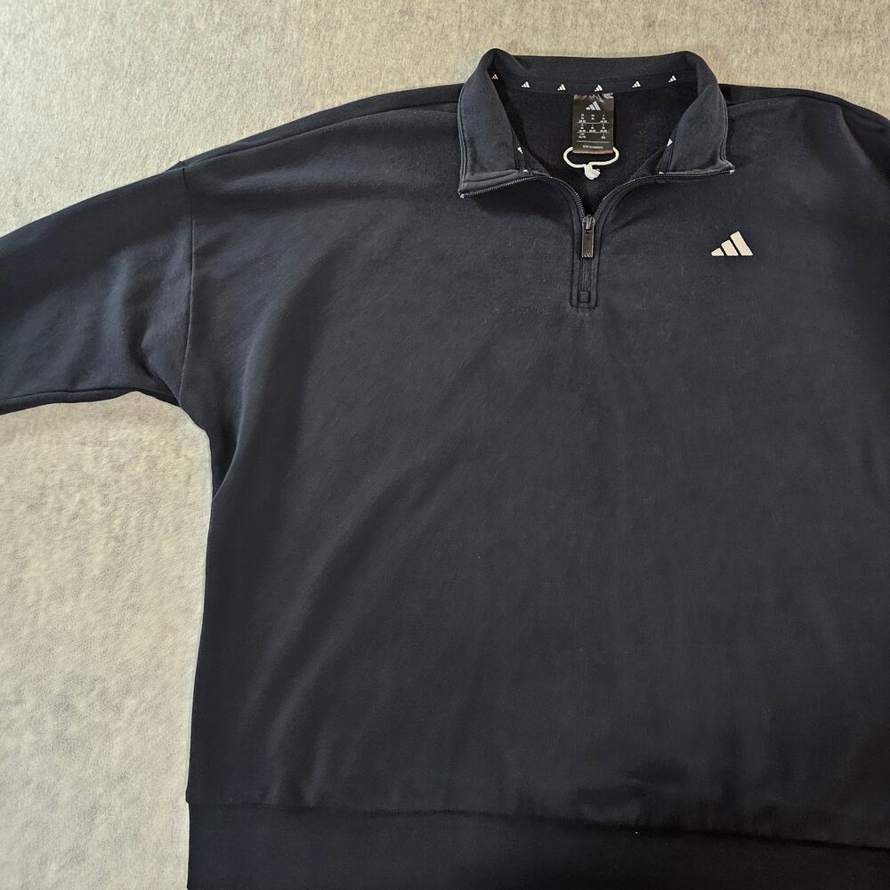 ADIDAS ESSNTIALS SMALL LOGO QUARTER-ZIP SWEATSHIRT BLACK SIZE XL